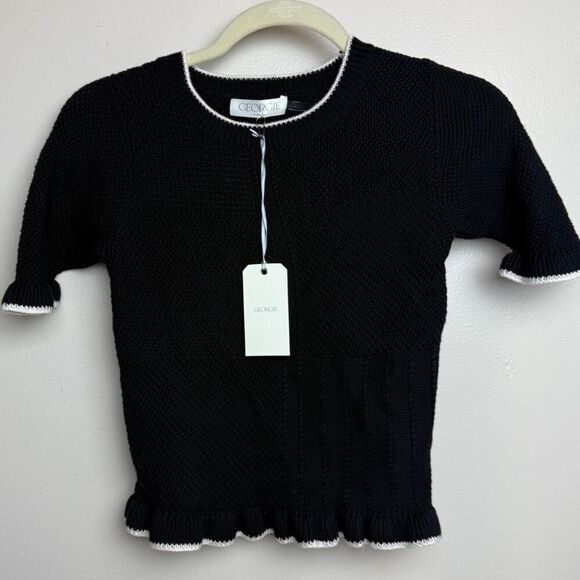 GEORGIE Mixed Stitch Ruffle Pullover Sweater NWT Sz. XS - Picture 3 of 9